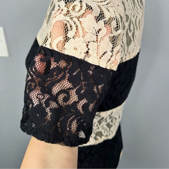 Sz 2 Just Taylor Black & Creme Lace Knee Length $69 MSRP - Picture 8 of 13